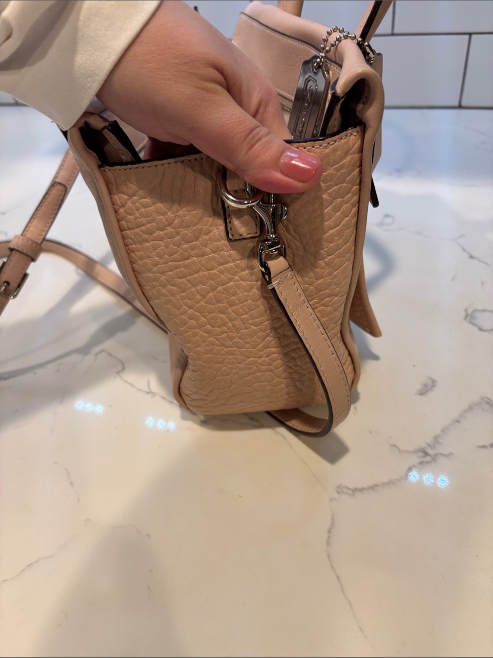 COACH Mini Bleecker Riley - Pale Pink Pebbled Leather Satchel with Strap - Picture 11 of 11